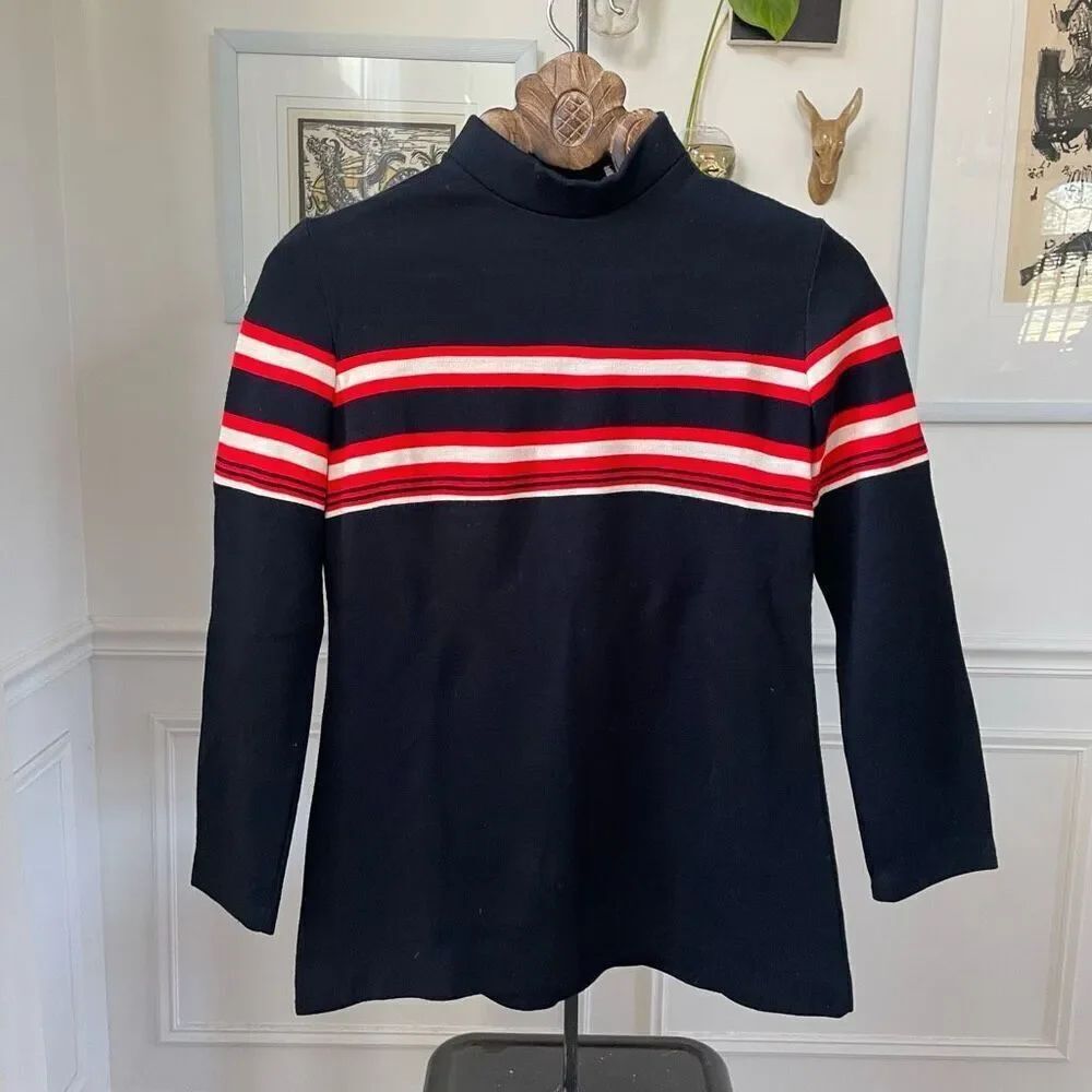 Vintage 70s Fire Islander Mock Neck Back Zip Top 11/12 M